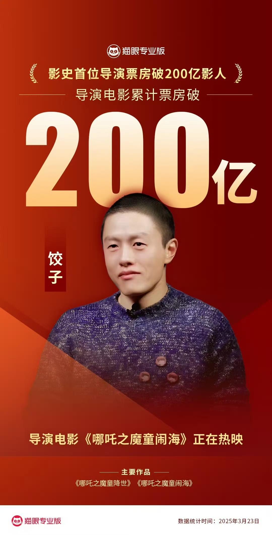 中国影史首位！饺子票房成绩超200亿